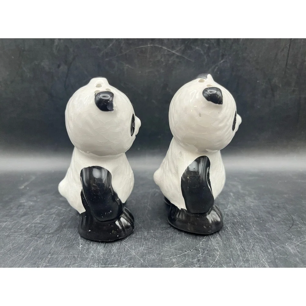 Vtg Ceramic Panda Bear Salt &‎ Pepper Shakers As Is 3.5